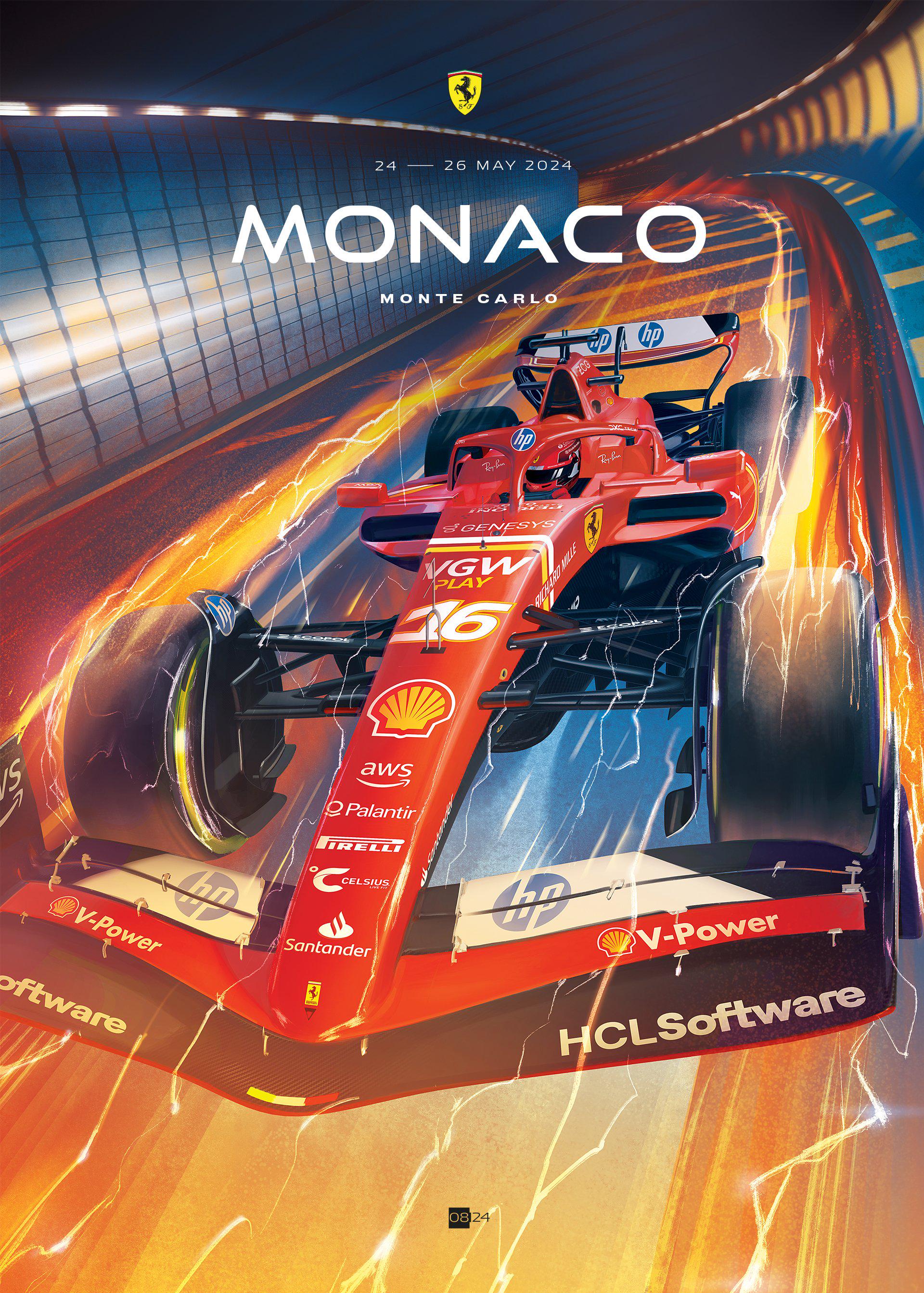 Ferrari 2024 Monaco Grand Prix cover art poster — part of full season set